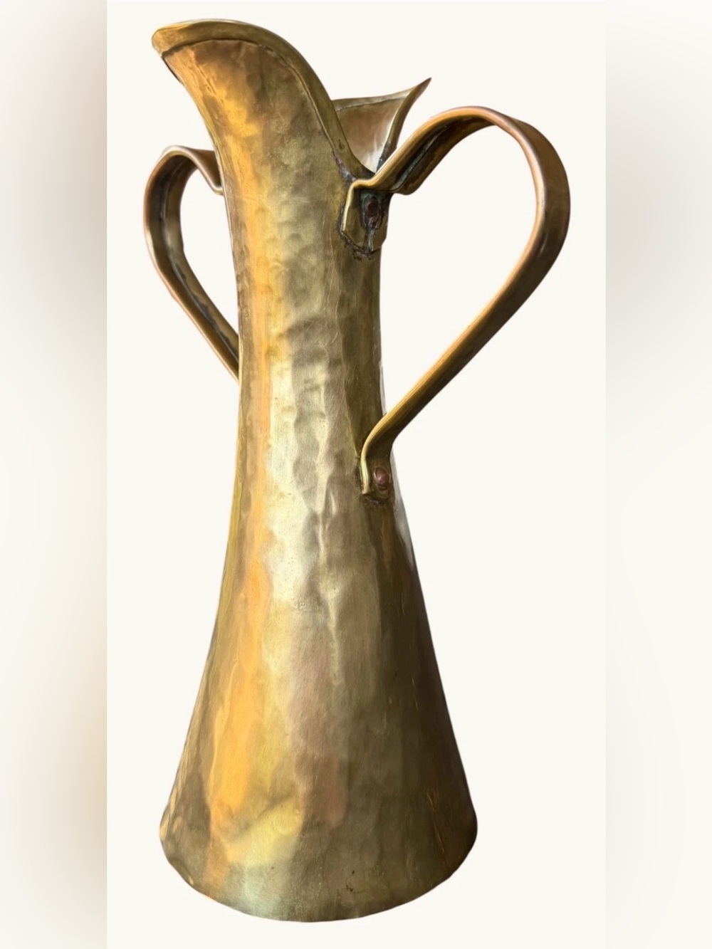 Antique Imperial Russian Hammered Brass Pitcher | Tula Dovetail Seam | 8" Ewer